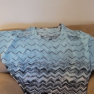 Open shoulder top , blur chevron .Very flowing, chiffon feel.